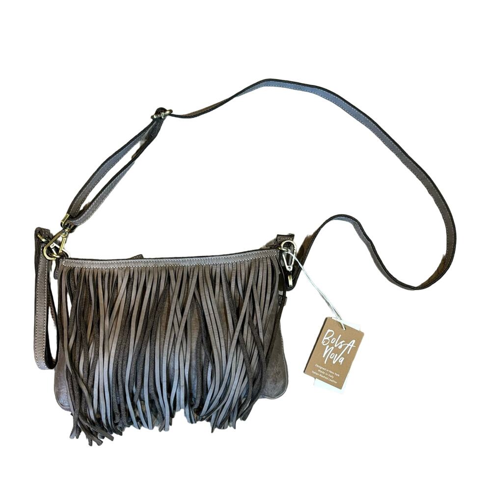 Bolsa Nova NWT Taupe Leather Fringe Crossbody Bag